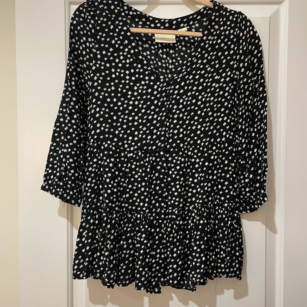Maeve Black and White Polka Dot Blouse